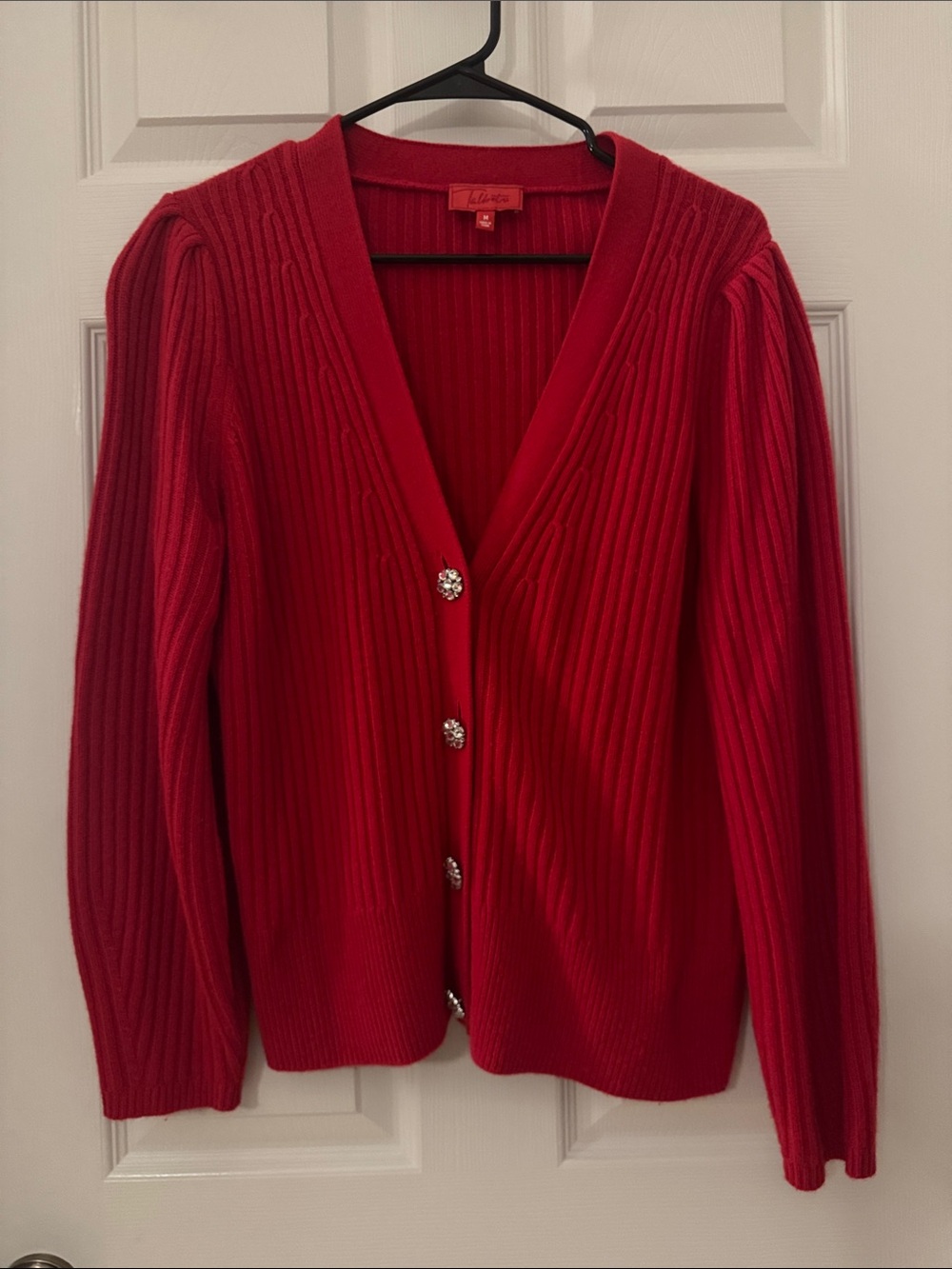 Talbots Women's 100 Cashmere Ribbed Red Cardigan Sweater with Decorative Buttons